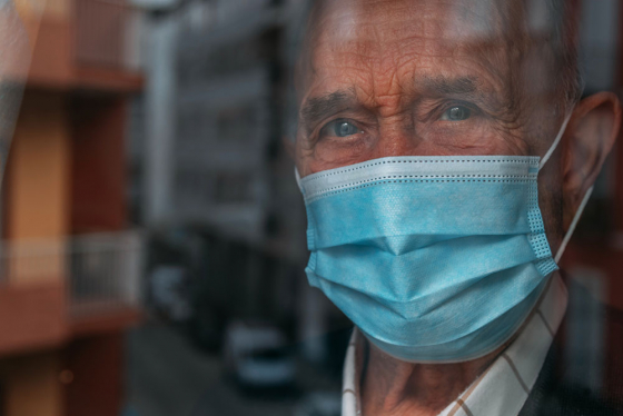 Elderly man with a covid mask on